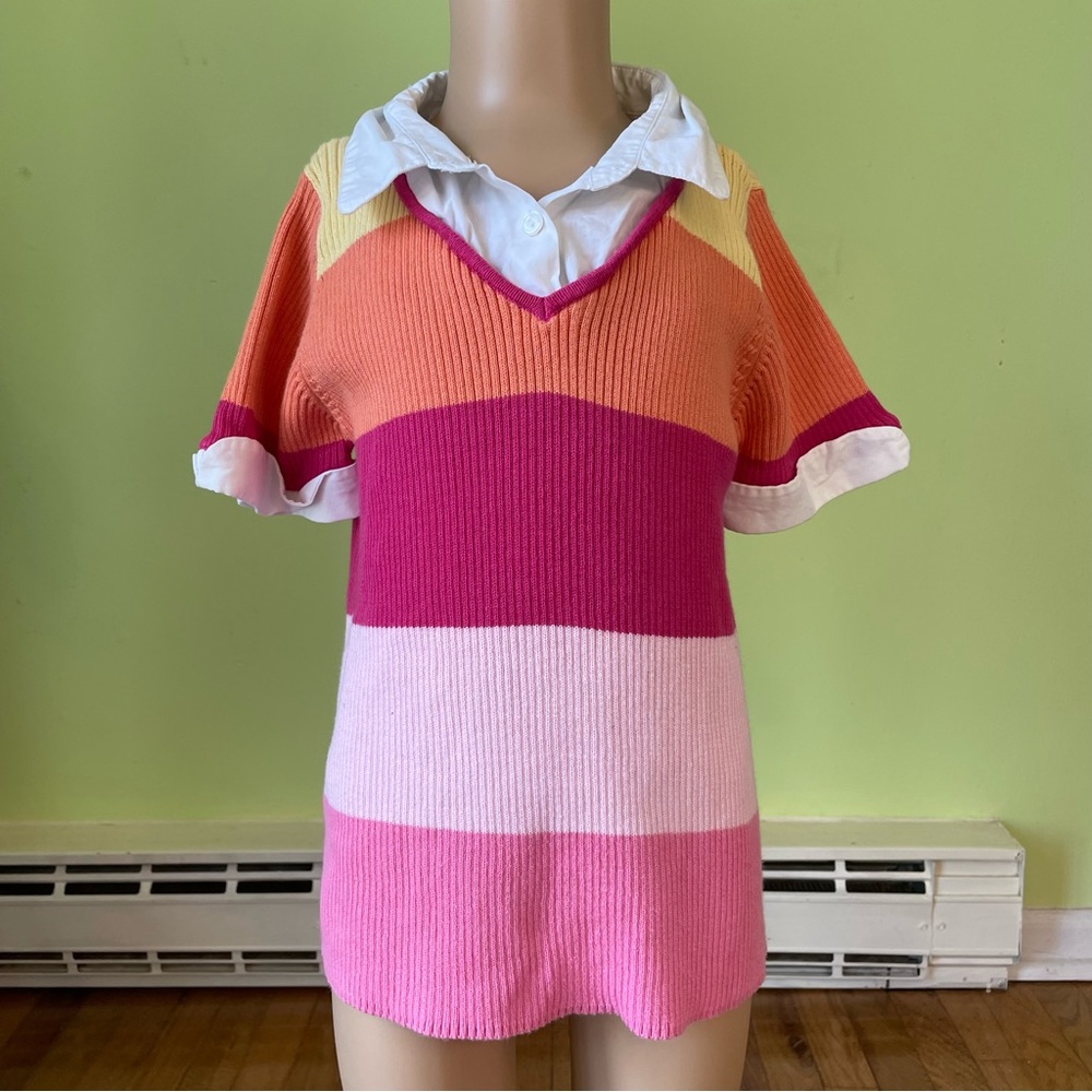 VINTAGE Y2K TALBOTS KIDS MULTICOLORED STRIPED POLO SHIRT SIZE 8 100% COTTON